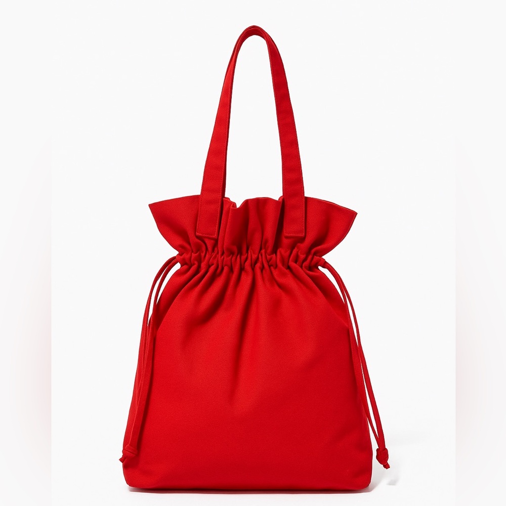 Red Canvas Drawstring Tote Bag With Ruffled Top C… - image 3